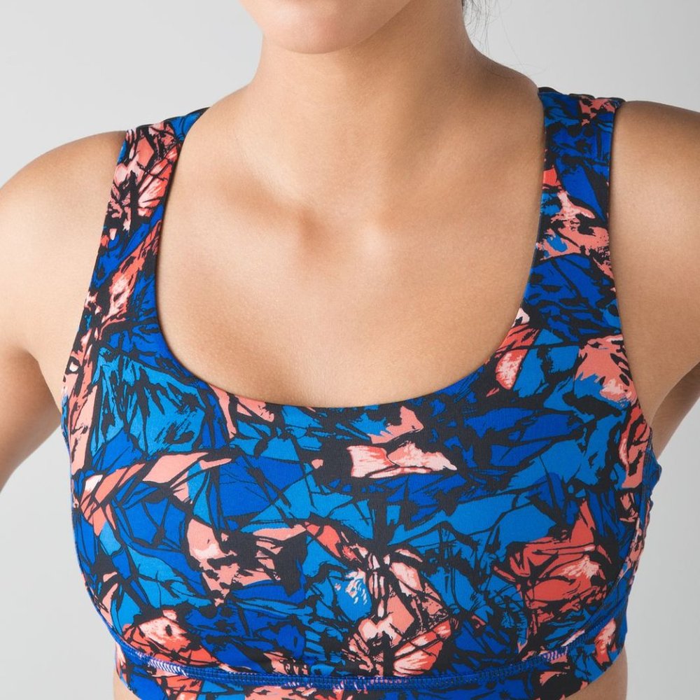 Lululemon Energy Bra (Exhale) Mini Paint Storm Harbor Blue Multi / Black Size 10